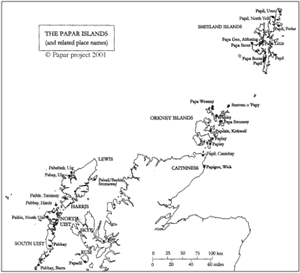 Figure 1: The Papar islands, and related place names - click for a larger image