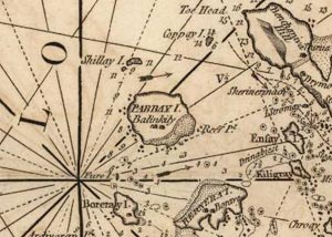 Fig. H2.4. Huddart's map of Pabaigh, 1794, which appears to represent the extent of sand drift at this date (EU.6.M, courtesy of The Trustees of the National Library of Scotland) - click to enlarge