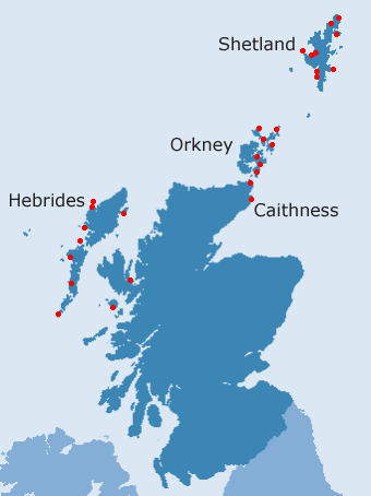 Map of Papar names in north and west Scotland